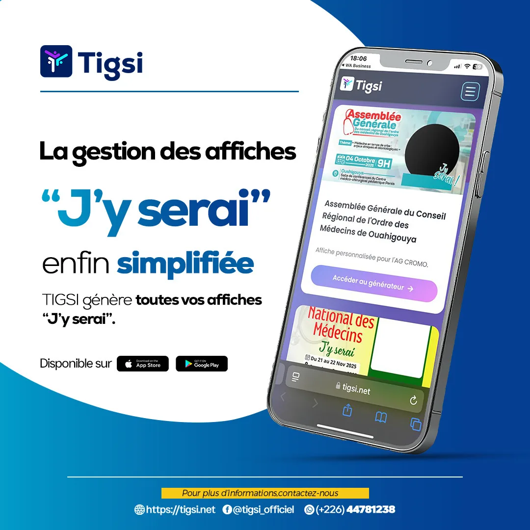 Affiches J'y serai et badges événementiels Congo - Tigsi